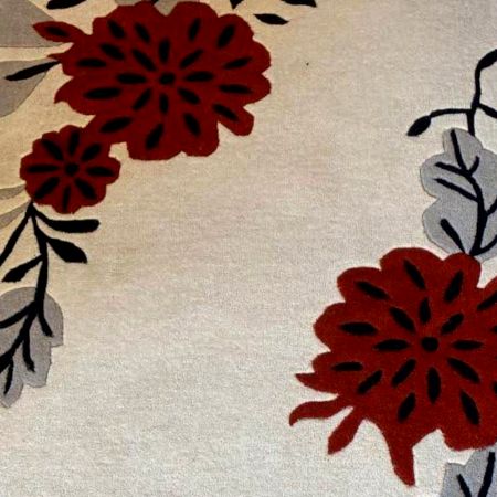 Modern Red Flower Wool Rug
